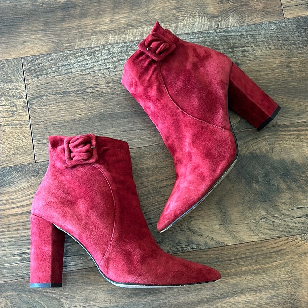 Pelle Moda Red Suede Block heel Ankle Booties